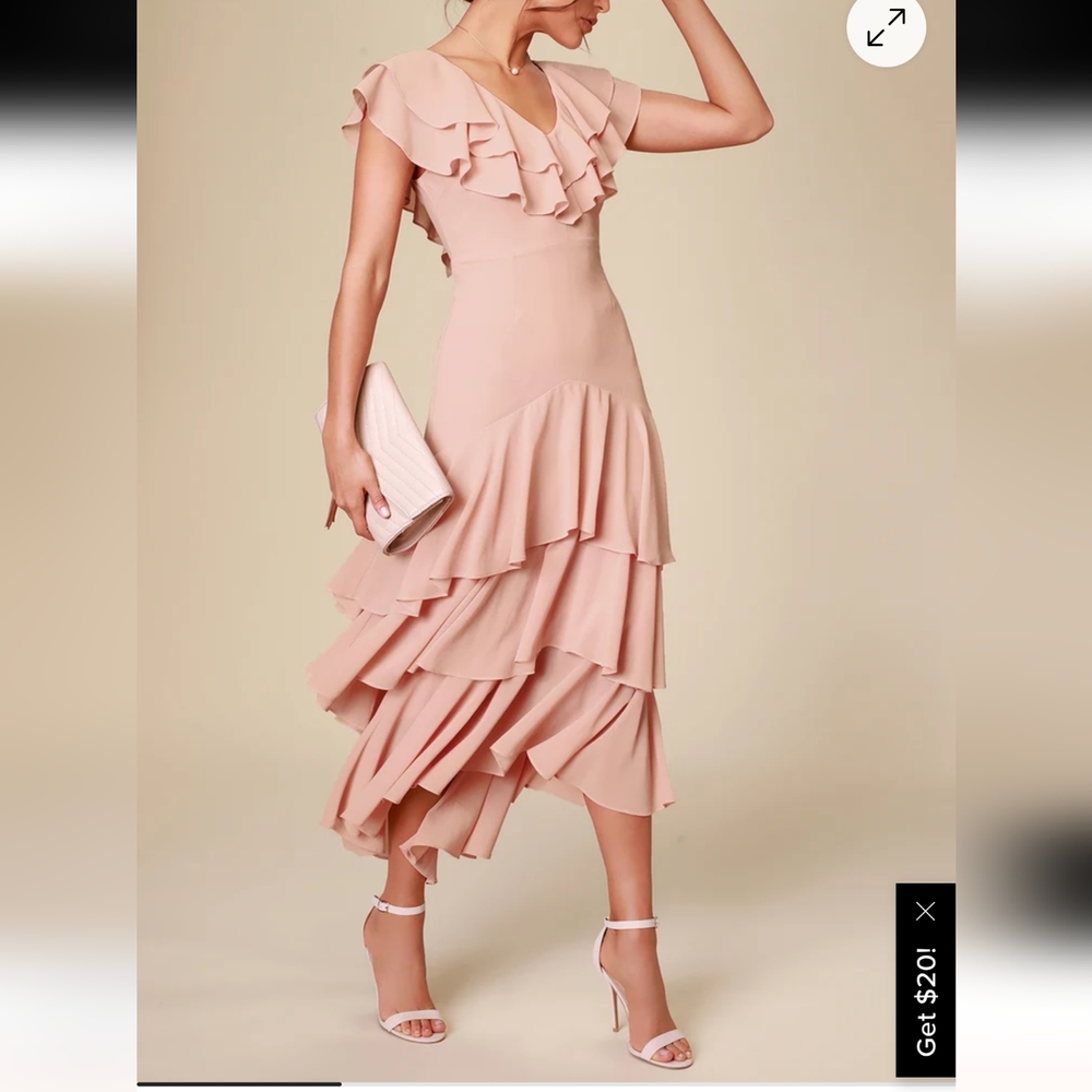 Lulu's Pink Asymmetrical Ruffled Midi dress
